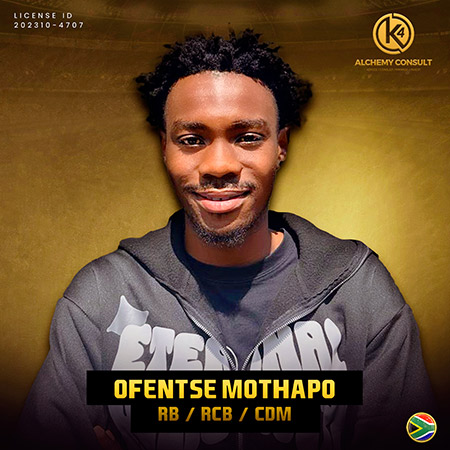 Ofentse Mothapo- Right Back, Right Center Back, Center  Defensive Midfielder
